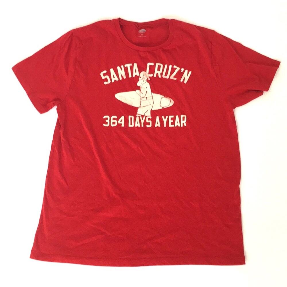 Old Navy #xmas red graphic T #santa #surfing L Red
